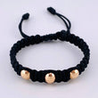 Pulsera Tejida Negra Bolas Lisas 3 Und / 7Mm-8Mm Oro Rosa 18K