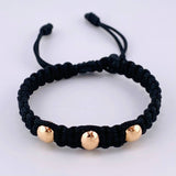 Pulsera Tejida Negra Bolas Lisas 3 Und / 7Mm-8Mm Oro Rosa 18K