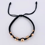 Pulsera Tejida Negra Bolas Lisas 7 Und / 5Mm-6Mm-7Mm-8Mm Oro Rosa 18K