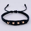 Pulsera Tejida Negra Bolas Diamantadas 4 Und / 4Mm Neopreno Oro Rosa 18K (A.C)