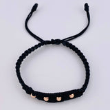 Pulsera Tejida Negra Bolas Diamantadas 4 Und / 4Mm Neopreno Oro Rosa 18K (A.C)