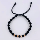 Pulsera Tejida Negra Bolas Lisas 4 Und / 4Mm Oro Rosa 18K (A.C)