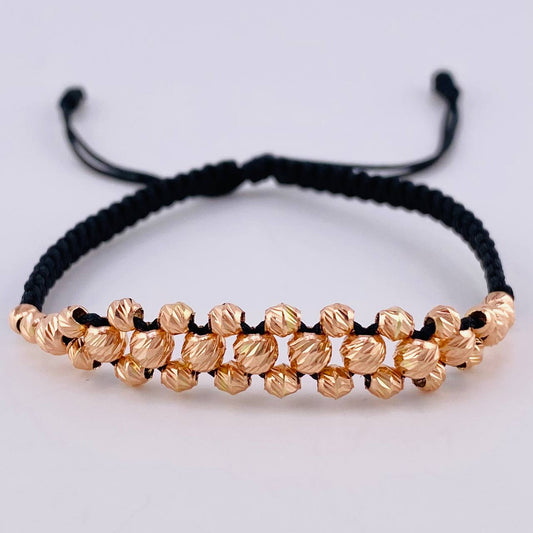 Pulsera Tejida Negra Diamantada 32 Und / 3Mm- 4Mm Oro Rosa 18K (A.C)