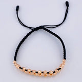 Pulsera Tejida Negra Diamantada 32 Und / 3Mm- 4Mm Oro Rosa 18K (A.C)