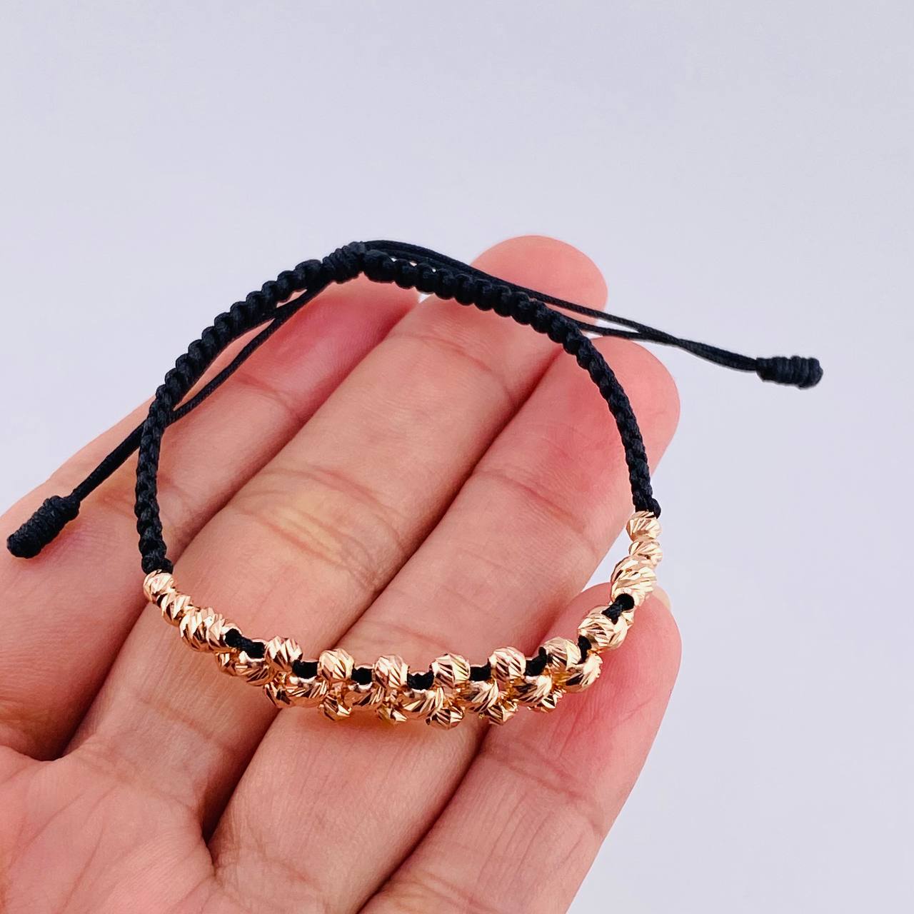 Pulsera Tejida Negra Diamantada 32 Und / 3Mm- 4Mm Oro Rosa 18K (A.C)