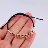 Pulsera Tejida Negra Diamantada 32 Und / 3Mm- 4Mm Oro Rosa 18K (A.C)