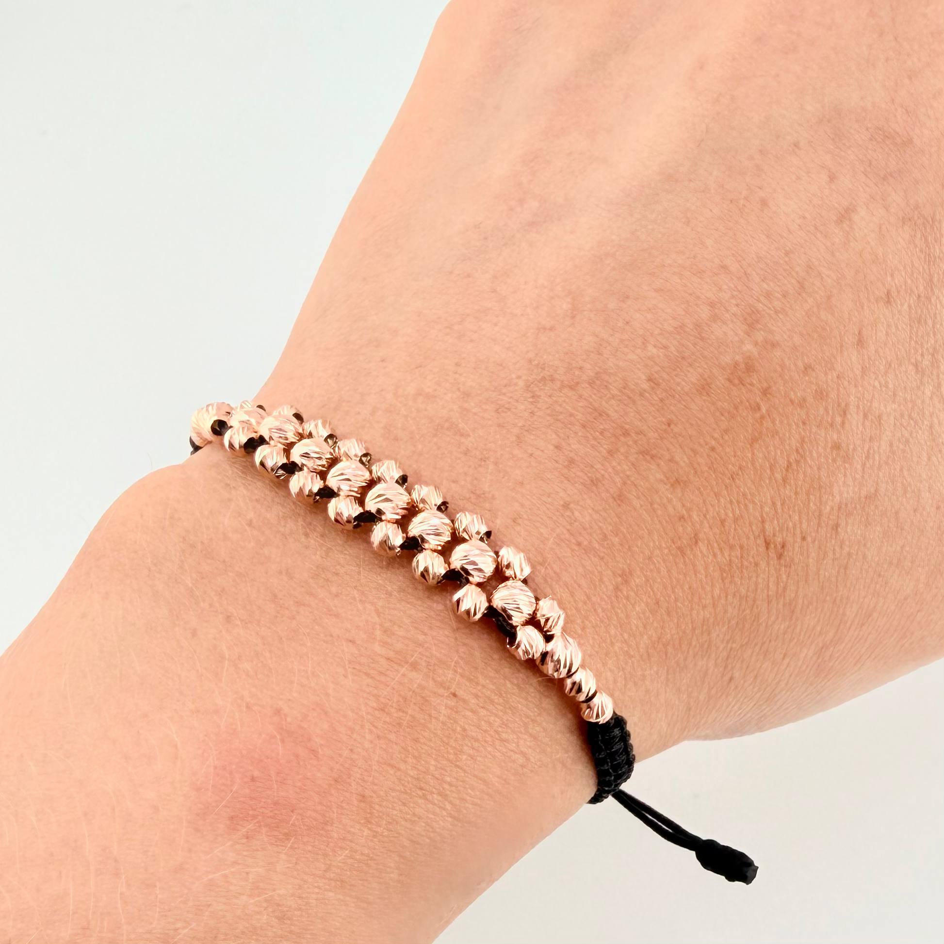 Pulsera Tejida Negra Diamantada 32 Und / 3Mm- 4Mm Oro Rosa 18K (A.C)