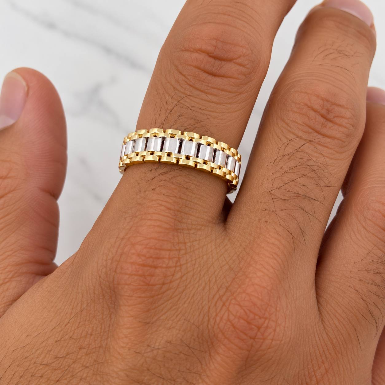 Anillo Correa 5.45g / T11 3/4 Dos Oros Amarillo Blanco 18K