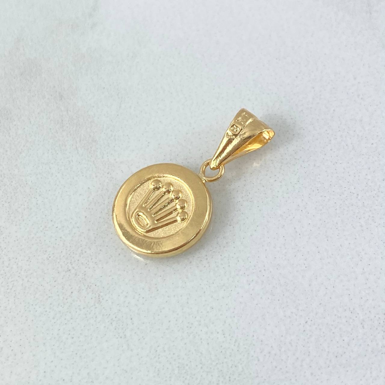 Dije Sello Corona Rx 0.7gr / 1.9cm / Troquelado - Cargador Liso Oro Amarillo 18K