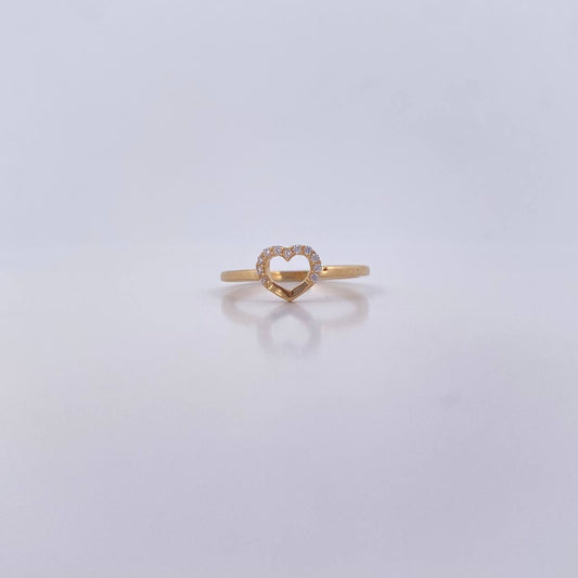 Anillo Silueta Corazon 1.6gr / T5 1/4 / Circones Blancos Oro Amarillo 18K &