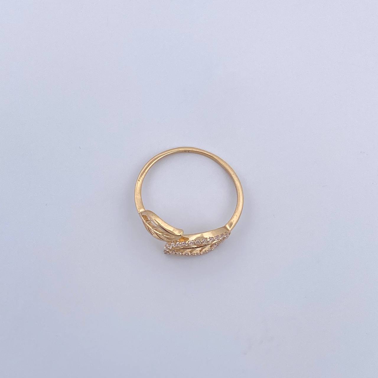 Anillo Hojas Doble 1.45gr / T7 1/4 / Circones Blancos Oro Amarillo 18K &