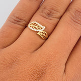 Anillo Hojas Doble 1.4gr / T6 / Circones Blancos Oro Amarillo 18K &
