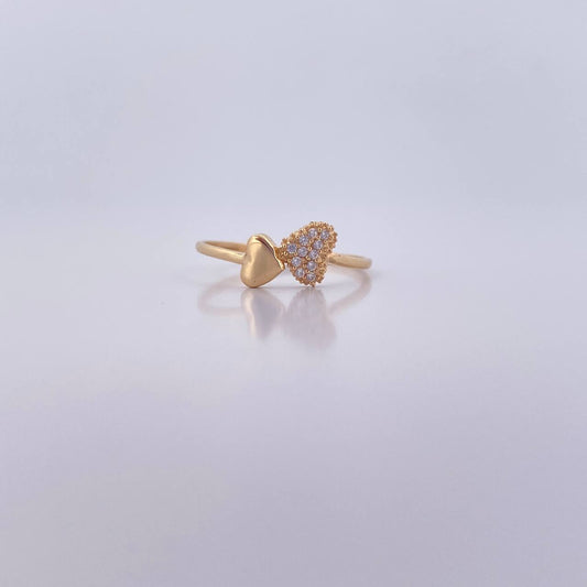 Anillo Corazon Doble 1.2gr / T5 3/4 / Circones Blancos Oro Amarillo 18K &