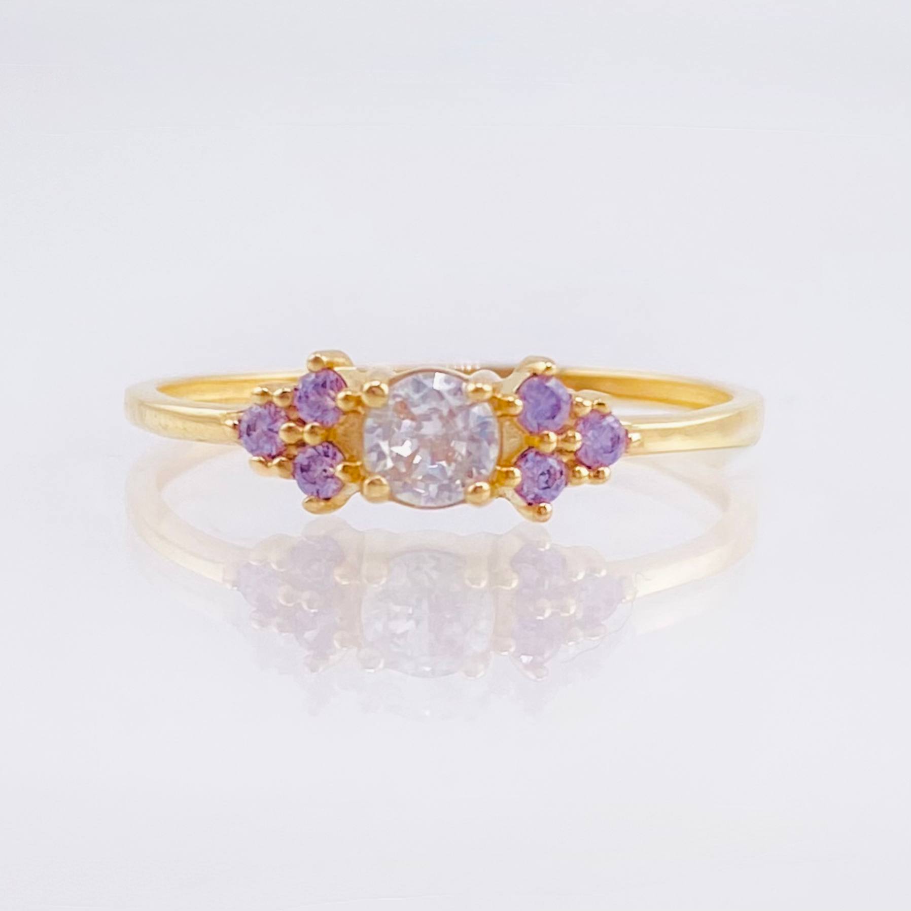 Anillo Solitario Trío Chispa 1.05gr / T6 1/4 / Oro Amarillo 18K ©