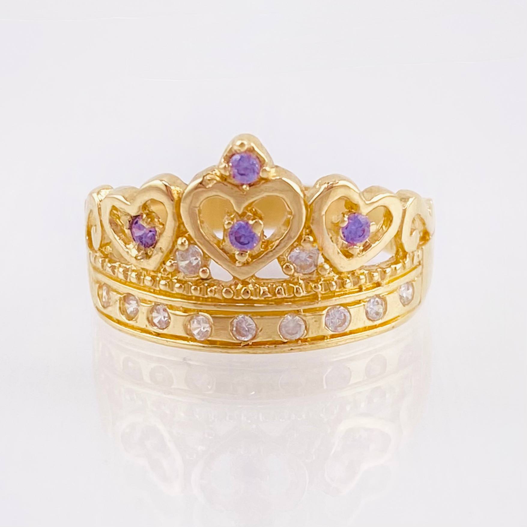 Anillo Corona Corazones 2.7gr / T6 / Oro Amarillo 18K *