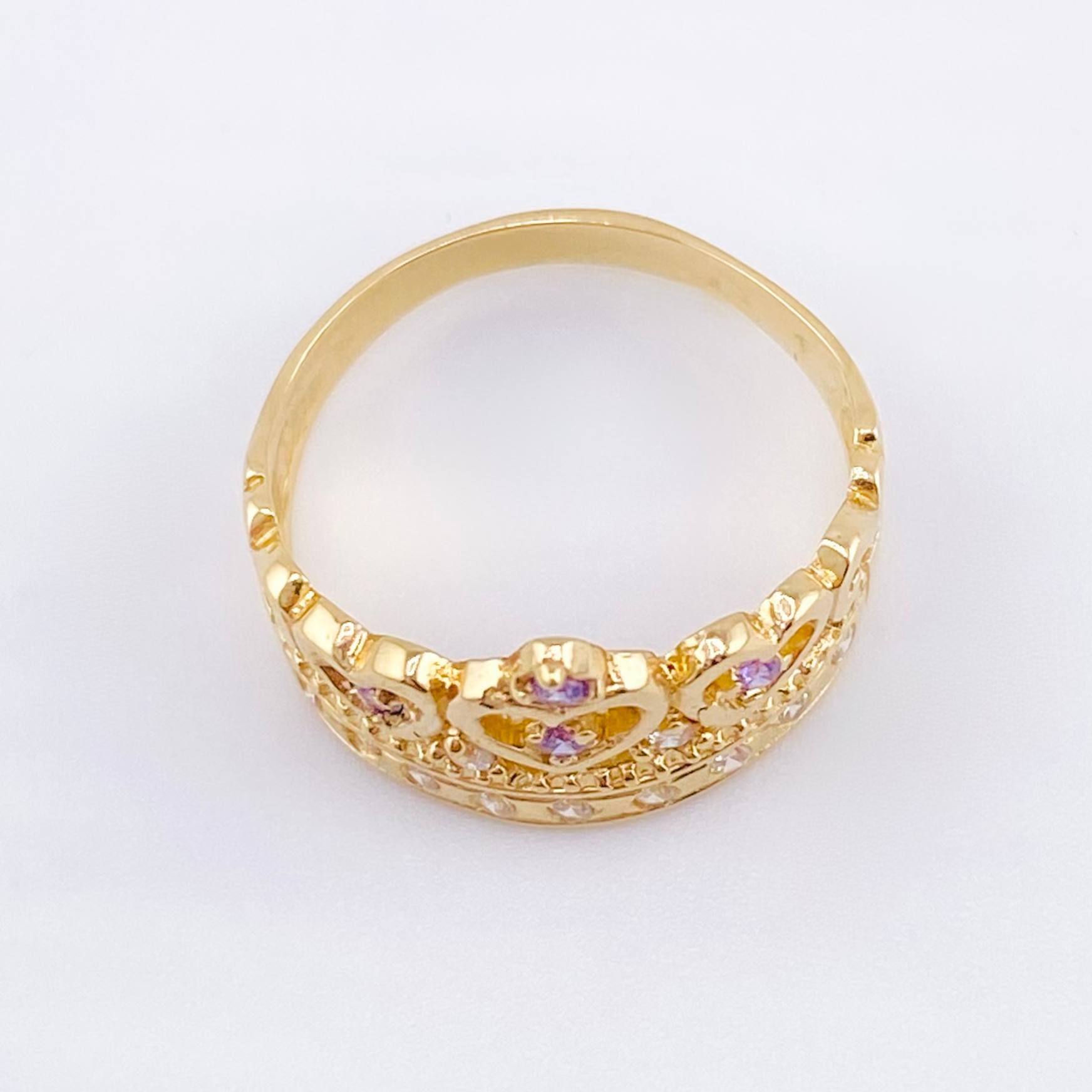 Anillo Corona Corazones 2.7gr / T6 / Oro Amarillo 18K *