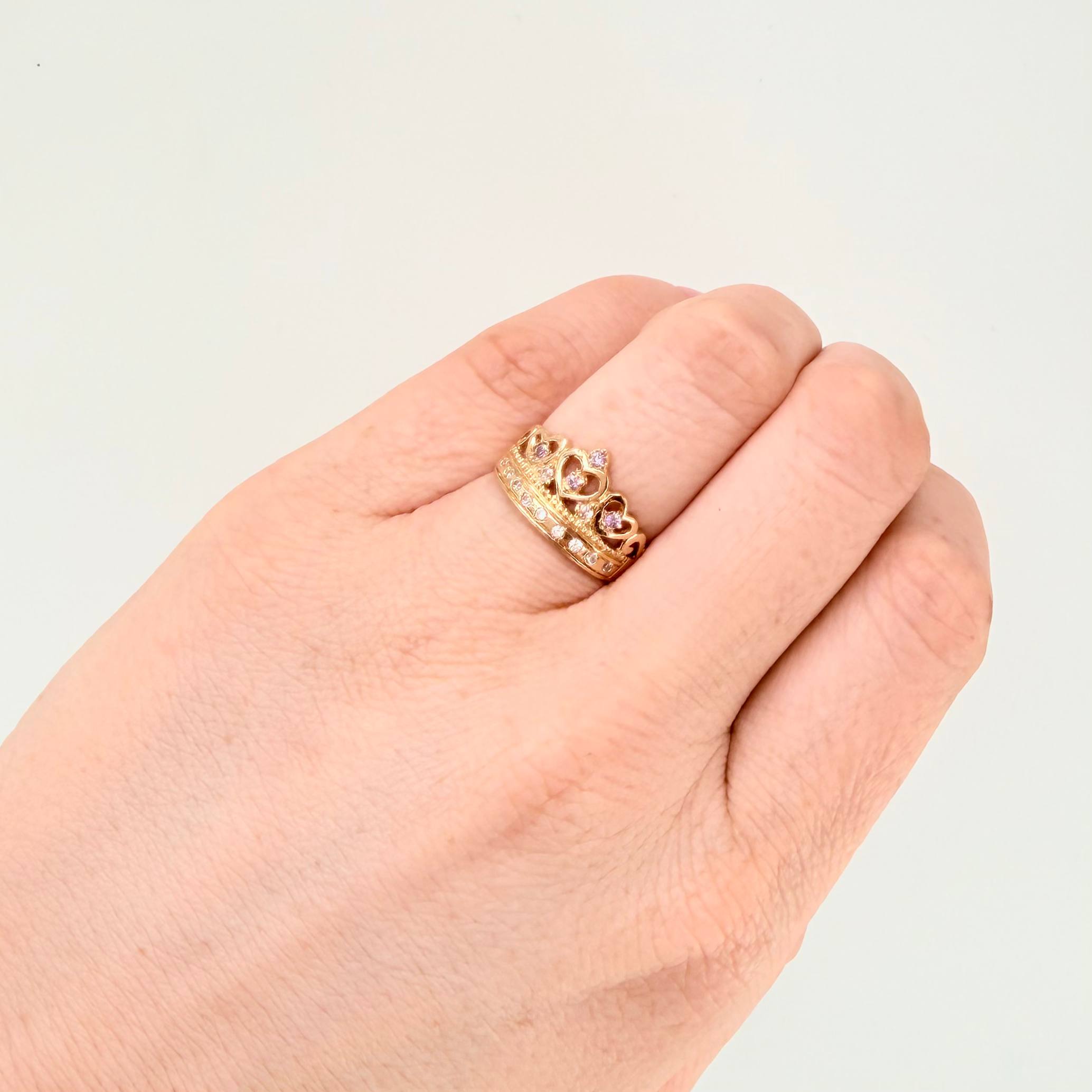 Anillo Corona Corazones 2.7gr / T6 / Oro Amarillo 18K *