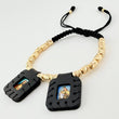 Pulsera Negra Escapulario Cilindros Diamantados 19und 5.3gr / 3mm-5mm Oro Amarillo 18K