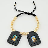 Pulsera Negra Escapulario Cilindros Diamantados 19und 5.3gr / 3mm-5mm Oro Amarillo 18K