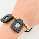 Pulsera Negra Escapulario Cilindros Diamantados 19und 5.3gr / 3mm-5mm Oro Amarillo 18K