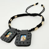 Pulsera Negra Escapulario Cilindros Diamantados 8und 1.4gr / 3mm-4mm Oro Amarillo 18K *