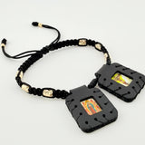 Pulsera Negra Escapulario Cilindros Diamantados 8und 1.4gr / 3mm-4mm Oro Amarillo 18K *