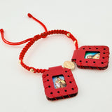 Pulsera Roja Escapulario Virgen Bolas Diamantadas 4und 0.9gr / 4mm Oro Amarillo 18K *