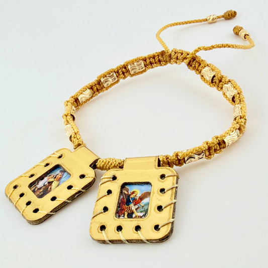 Pulsera Dorada Escapulario Cilindro Lunar Diamantados 12und 1.7gr / 3mm-4mm Oro Amarillo 18K *