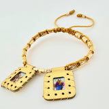 Pulsera Dorada Escapulario Cilindro Lunar Diamantados 19und 2.9gr / 3mm-4mm Oro Amarillo 18K