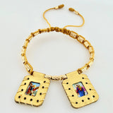 Pulsera Dorada Escapulario Cilindro Lunar Diamantados 19und 2.9gr / 3mm-4mm Oro Amarillo 18K