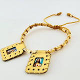 Pulsera Dorada Escapulario Cilindro Lunar Diamantados 19und 2.9gr / 3mm-4mm Oro Amarillo 18K