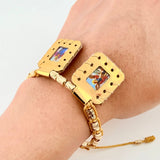 Pulsera Dorada Escapulario Cilindro Lunar Diamantados 19und 2.9gr / 3mm-4mm Oro Amarillo 18K