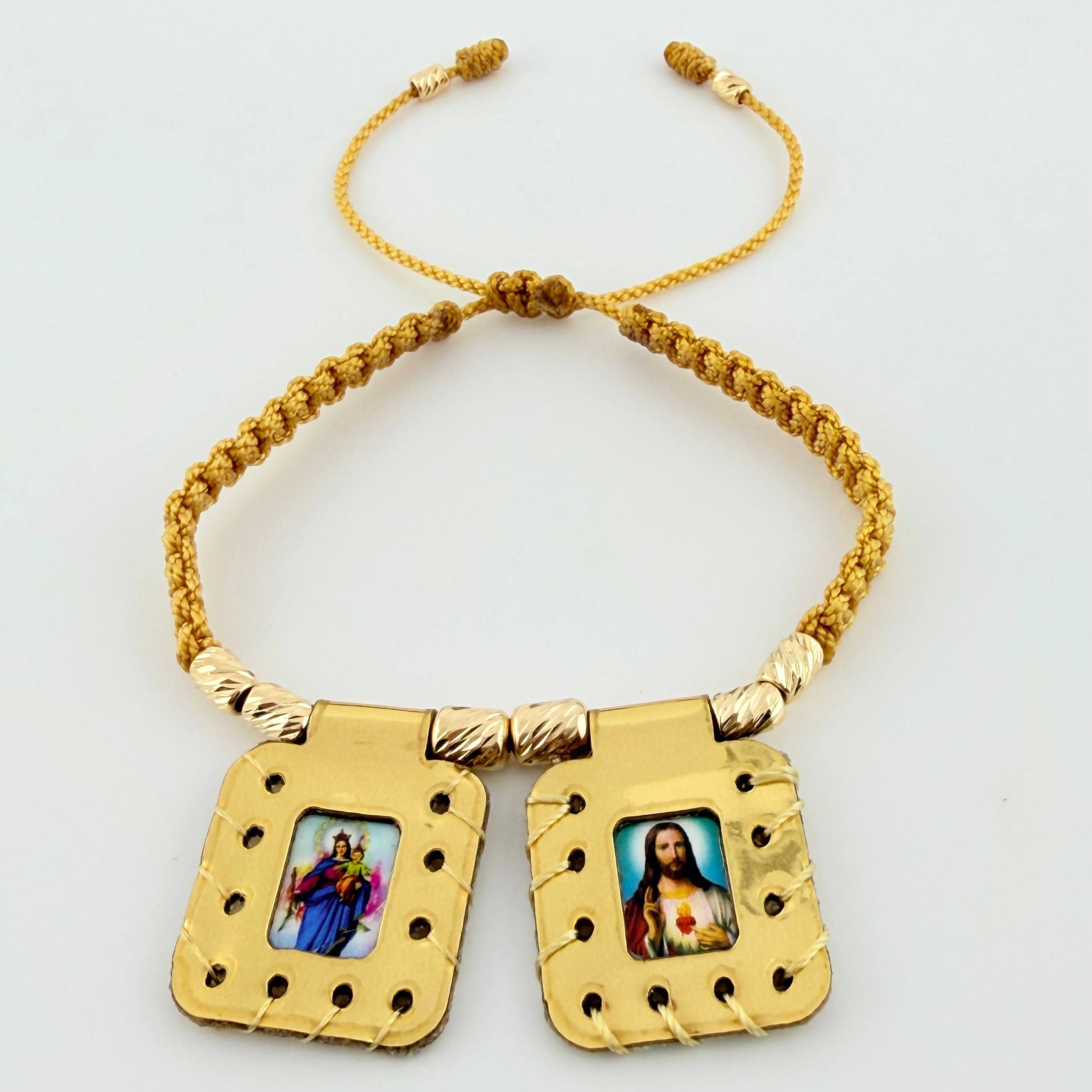 Pulsera Dorada Escapulario Cilindros Diamantados 8und 2gr / 3mm-4mm Oro Amarillo 18K *