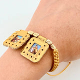 Pulsera Dorada Escapulario Cilindros Diamantados 8und 2gr / 3mm-4mm Oro Amarillo 18K *