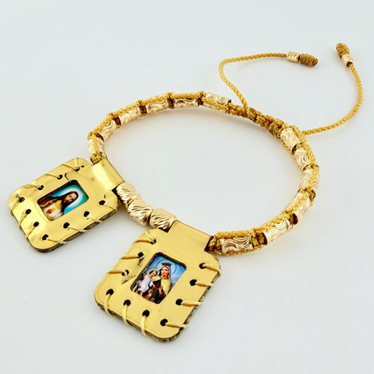 Pulsera Dorada Escapulario Cilindro Lunar Diamantados 15und 2.6gr / 3mm-4mm Oro Amarillo 18K *