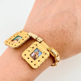 Pulsera Dorada Escapulario Cilindros Diamantados 11und 2gr / 3mm-4mm Oro Amarillo 18K *