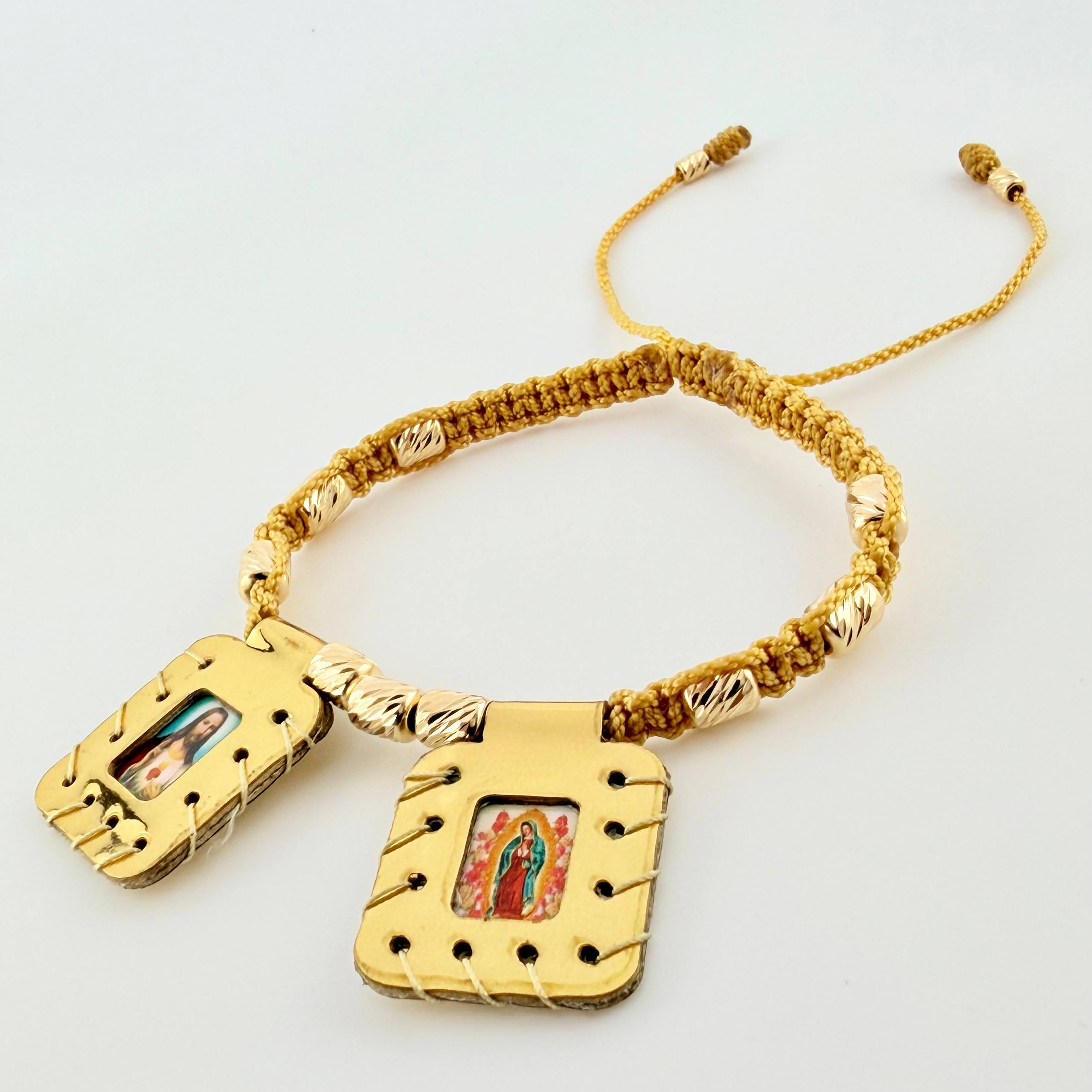 Pulsera Dorada Escapulario Cilindros Diamantados 11und 2.9gr / 3mm-5mm Oro Amarillo 18K
