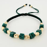 Pulsera Verde Esmeralda Cubica Cilindros Diamantados 10und 1.6gr / 3mm-4mm Oro Amarillo 18K ©