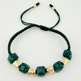 Pulsera Verde Esmeralda Cubica Cilindros Diamantados 6und 1.4gr / 3mm-5mm Oro Amarillo 18K ©