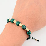 Pulsera Verde Esmeralda Cubica Cilindros Diamantados 6und 1.4gr / 3mm-5mm Oro Amarillo 18K ©