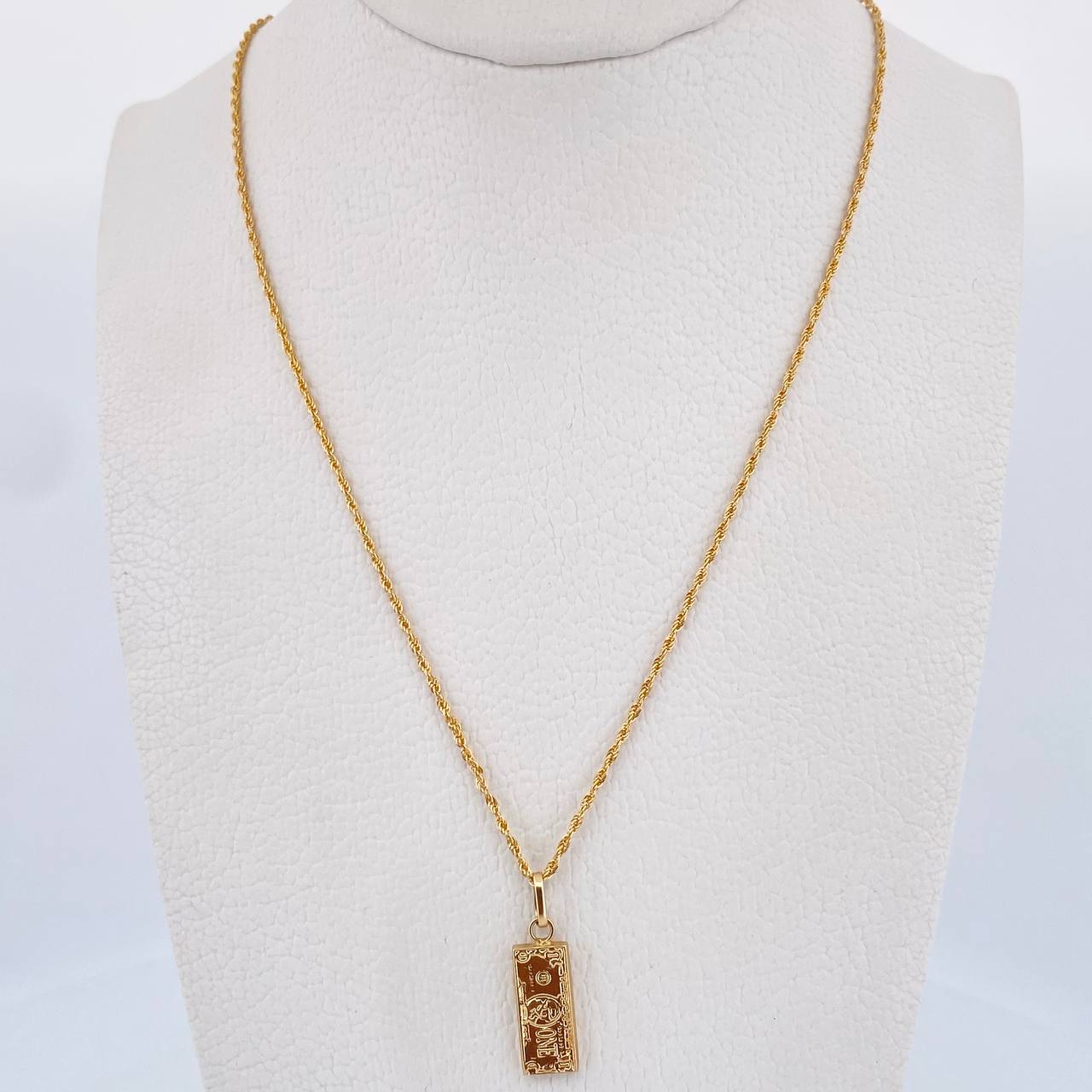 Set Cadena Lazo 1.15gr / 59.8 / 1.1mm + Dije Dolar 0.65gr / 2.1cm Troquelado Oro Amarillo 18K (Oferta) &