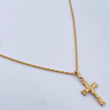 Set Cadena Lazo 1.15gr / 60cm / 1.2mm + Dije Cruz Cristo 0.7gr / 2.6cm Troquelado Oro Amarillo 18K (Oferta) &