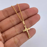 Set Cadena Lazo 1.15gr / 60cm / 1.2mm + Dije Cruz Cristo 0.7gr / 2.6cm Troquelado Oro Amarillo 18K (Oferta) &