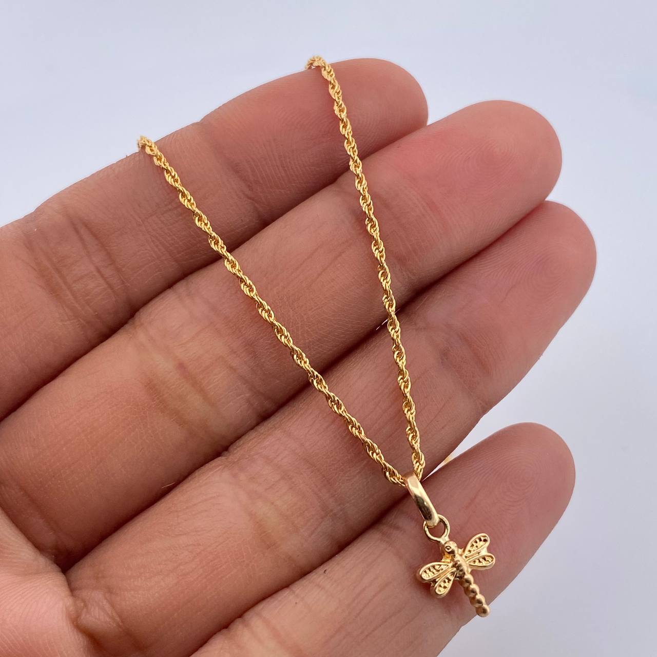 Set Cadena Lazo 1gr / 50.3cm / 1.2mm + Dije Libelula 0.4gr / 1.4cm Troquelado Oro Amarillo +0 18K (Oferta) &