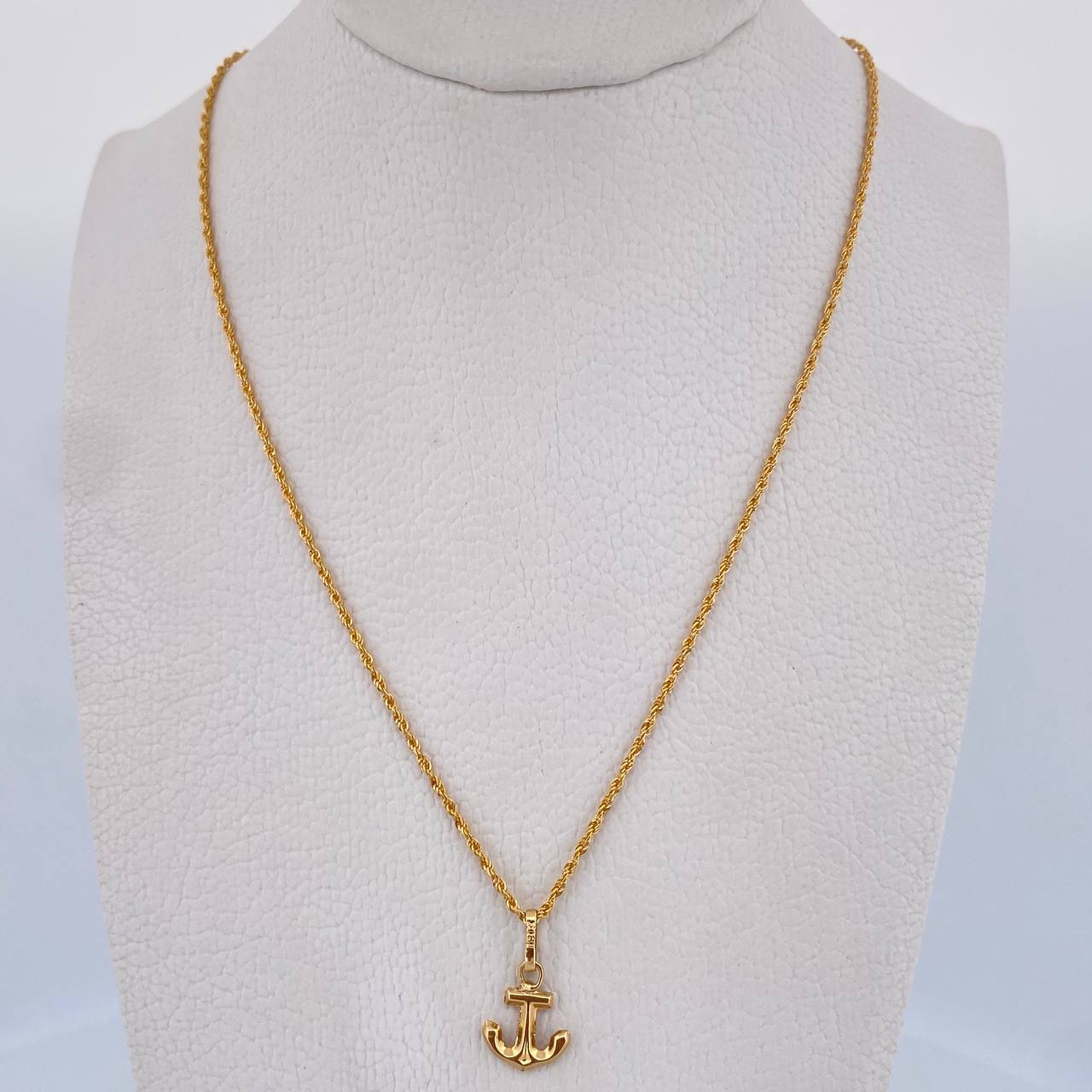 Set Cadena Lazo 1gr / 50.2cm / 1.2mm + Dije Ancla 0.4gr / 1.4cm Troquelado Oro Amarillo 18K (Oferta) &