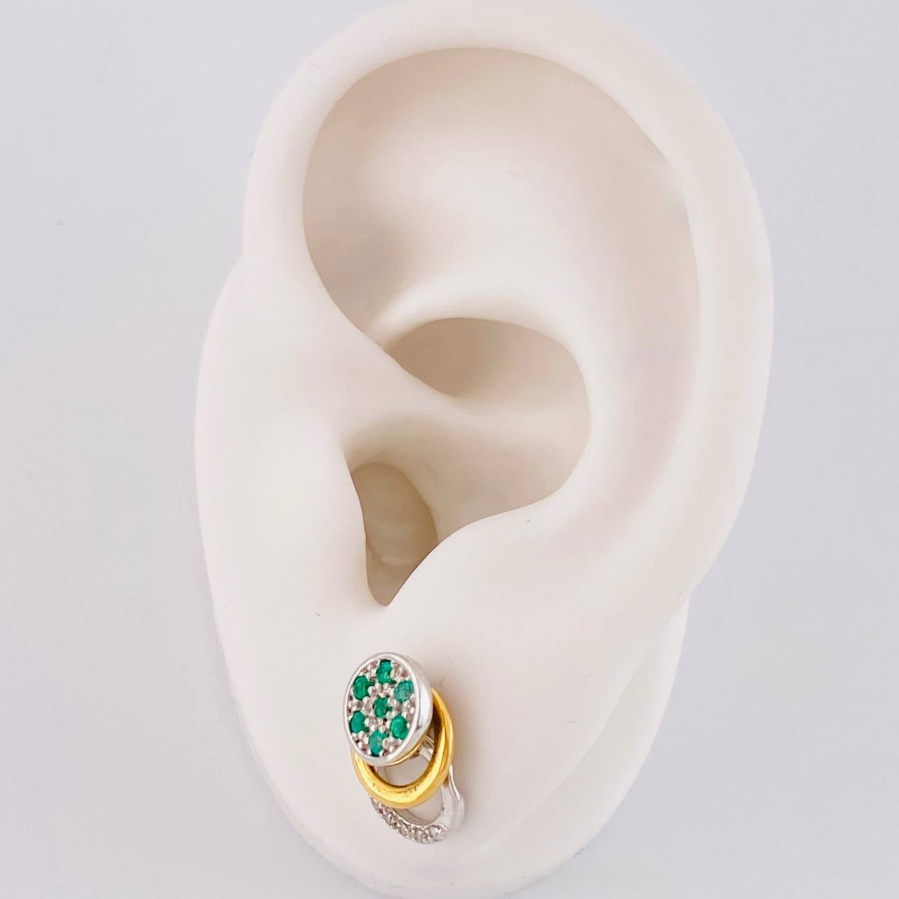 Topos Tres Aros Sello Flor 3.25gr / 1.3cm / Esmeraldas 22pts Diamantes 7pts Dos Oros Amarillo Blanco 18K (Joya)