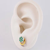 Topos Tres Aros Sello Flor 3.25gr / 1.3cm / Esmeraldas 22pts Diamantes 7pts Dos Oros Amarillo Blanco 18K (Joya)