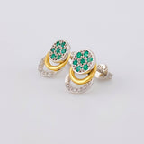 Topos Tres Aros Sello Flor 3.25gr / 1.3cm / Esmeraldas 22pts Diamantes 7pts Dos Oros Amarillo Blanco 18K (Joya)
