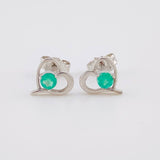 Topos Corazón Silueta 1.3gr / 8mm Esmeraldas 24pts Broche Mariposa Oro Blanco 18K (Joya)