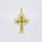 Dije Crúz De Altar 1.75gr / 3cm / Esmeraldas 60pts Oro Amarillo 18K (Joya)